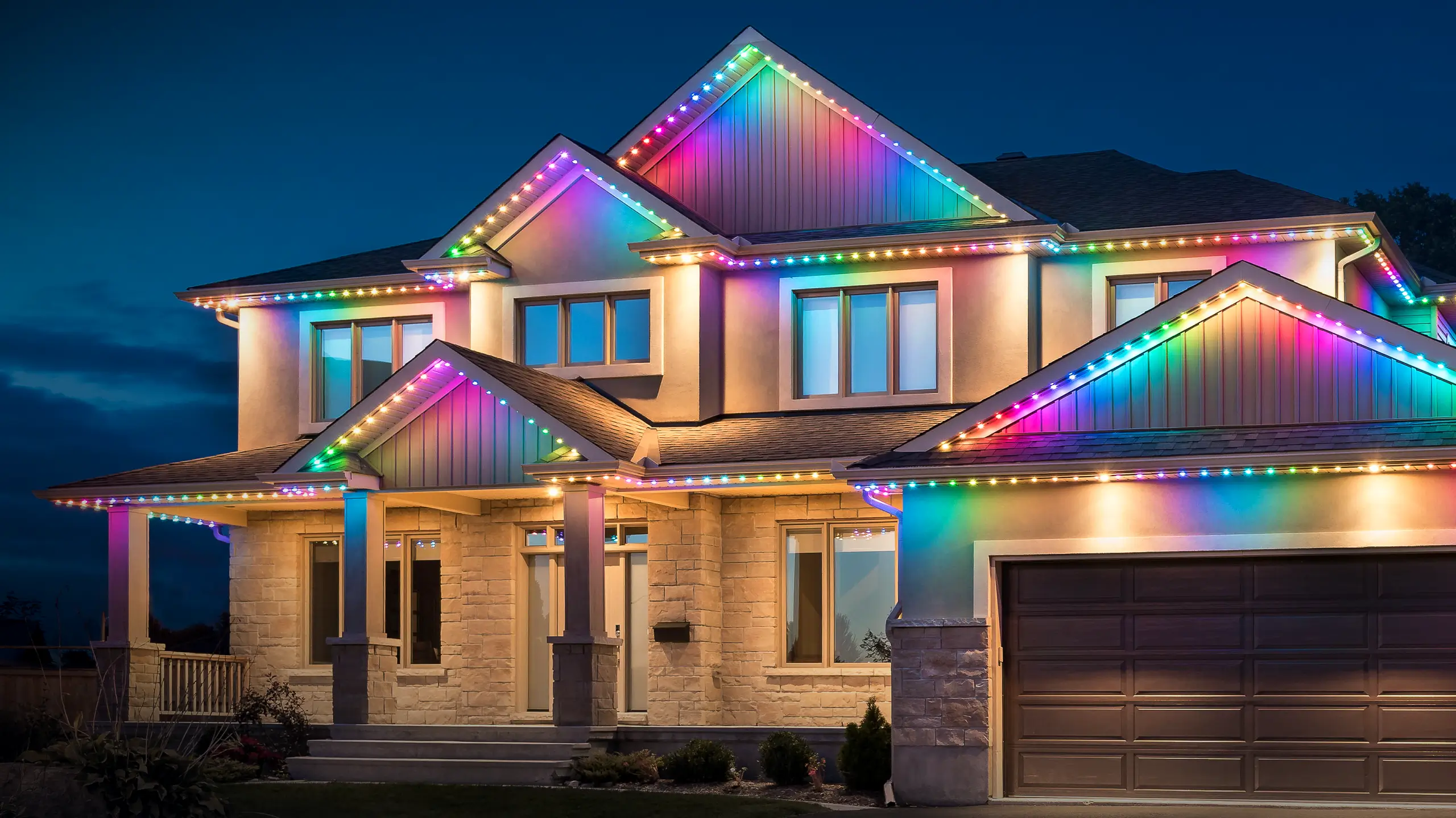 Permanent holiday lighting on Michigan home