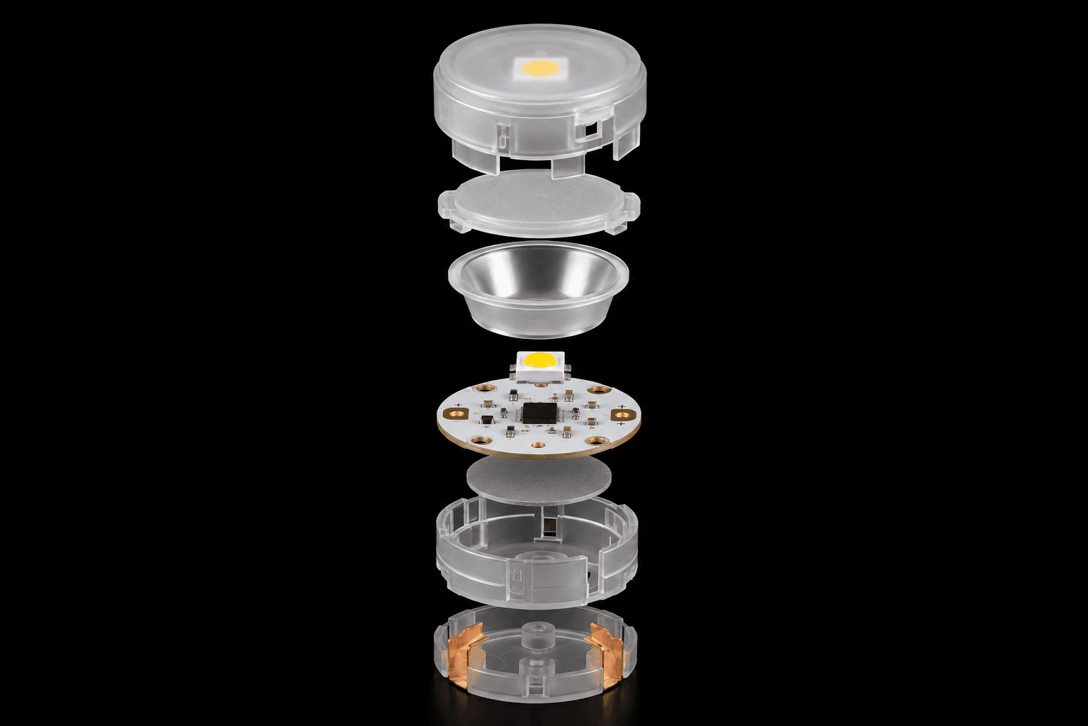 Exploded technical view of Celebright bulb components and engineering